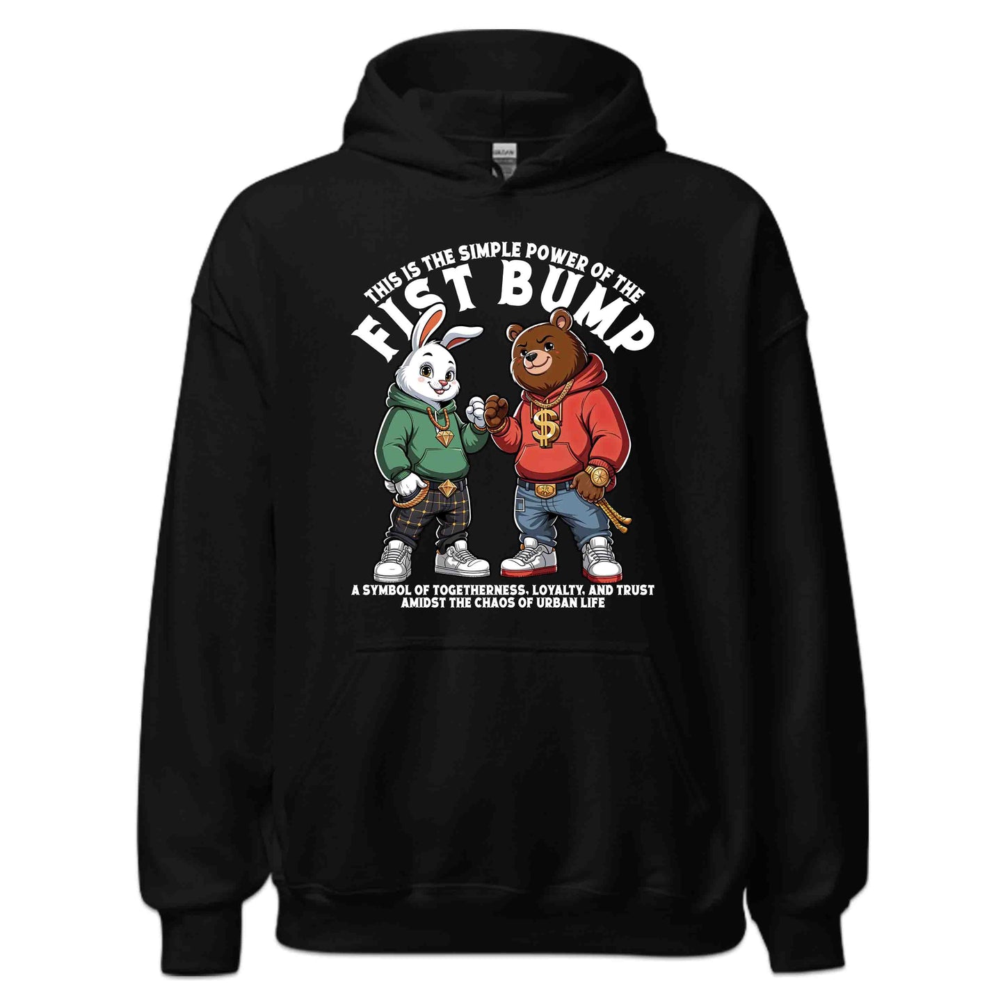 Bear & Bunny Fist Bump Urban Style Symbolizing Friendship | PRODUCT CODE: BRNYFTGLSANM