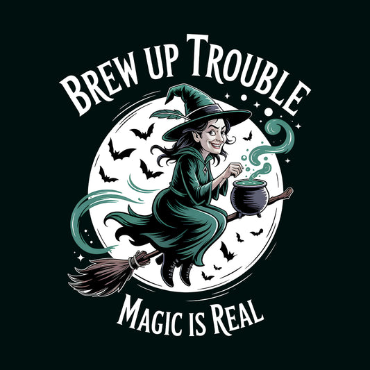 Brew Up Trouble T-Shirt, Magic Cauldron Sweatshirt, Spooky Witch Hoodie | PRODUCT CODE: BROIUQWE