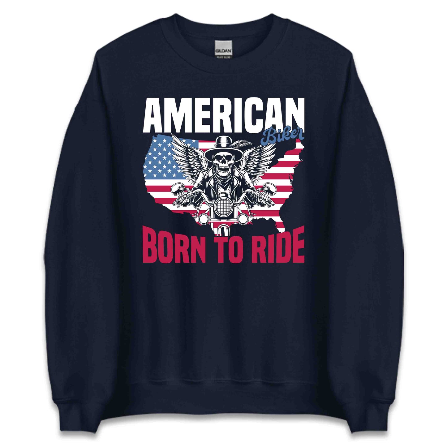 Born To Ride American Biker Patriotic Skull Rider USA Flag | PRODUCT CODE: BWIRAMCDEOQML