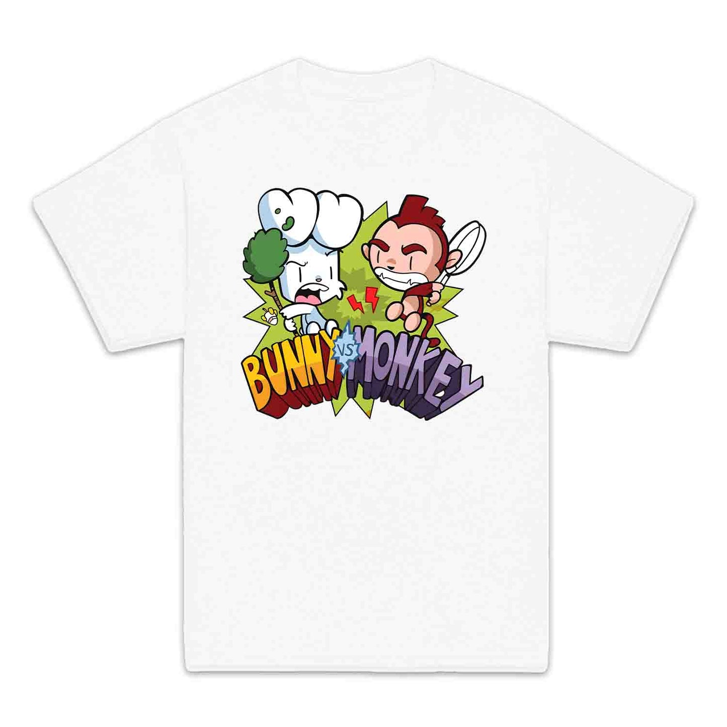 Bunny vs Monkey Kids T-Shirt | Funny Cartoon Rivalry Jumper | World Book Day Hoodie | Wild Comic Book Fights Tee | PRODUCT CODE: BYNSHMCKSDY