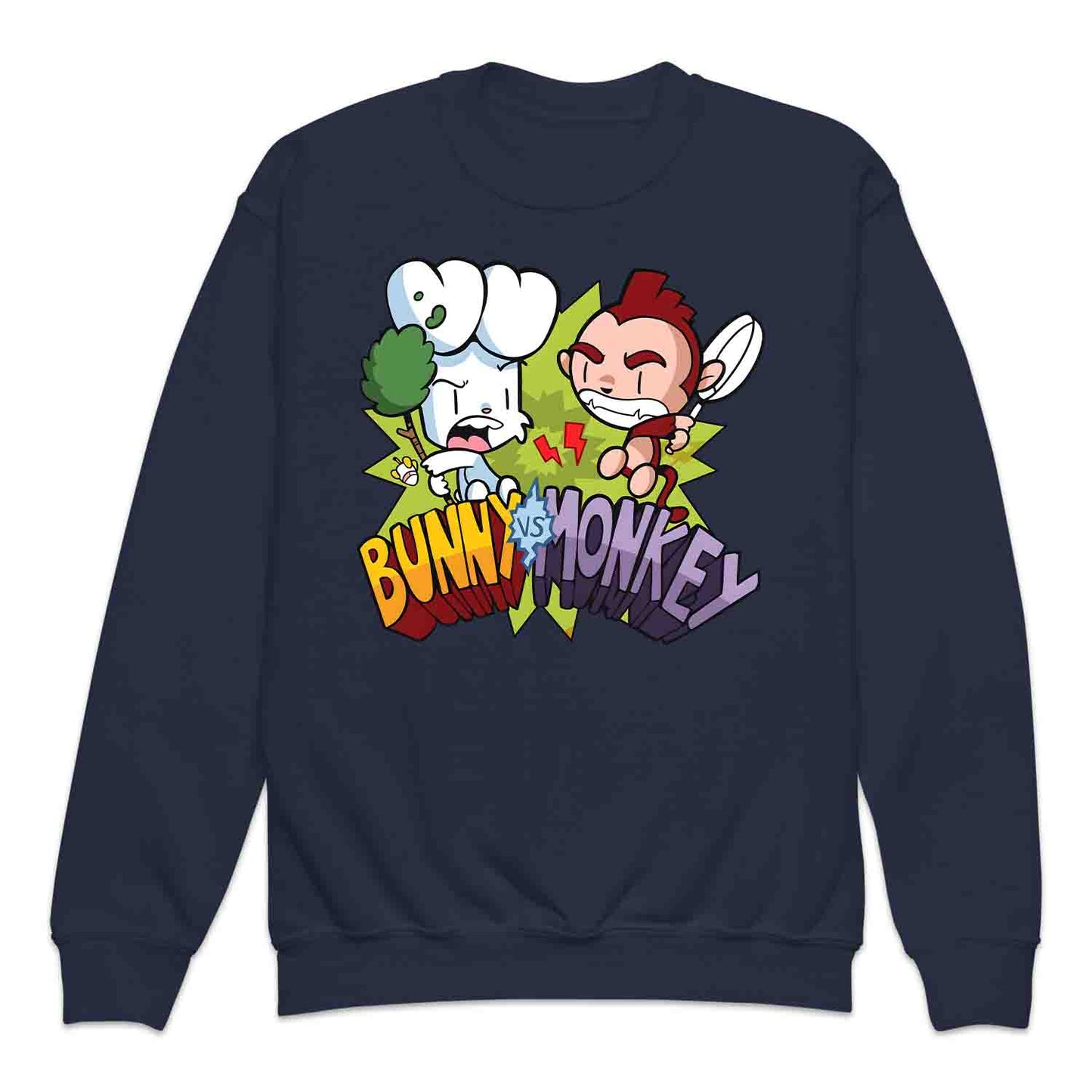Bunny vs Monkey Kids T-Shirt | Funny Cartoon Rivalry Jumper | World Book Day Hoodie | Wild Comic Book Fights Tee | PRODUCT CODE: BYNSHMCKSDY