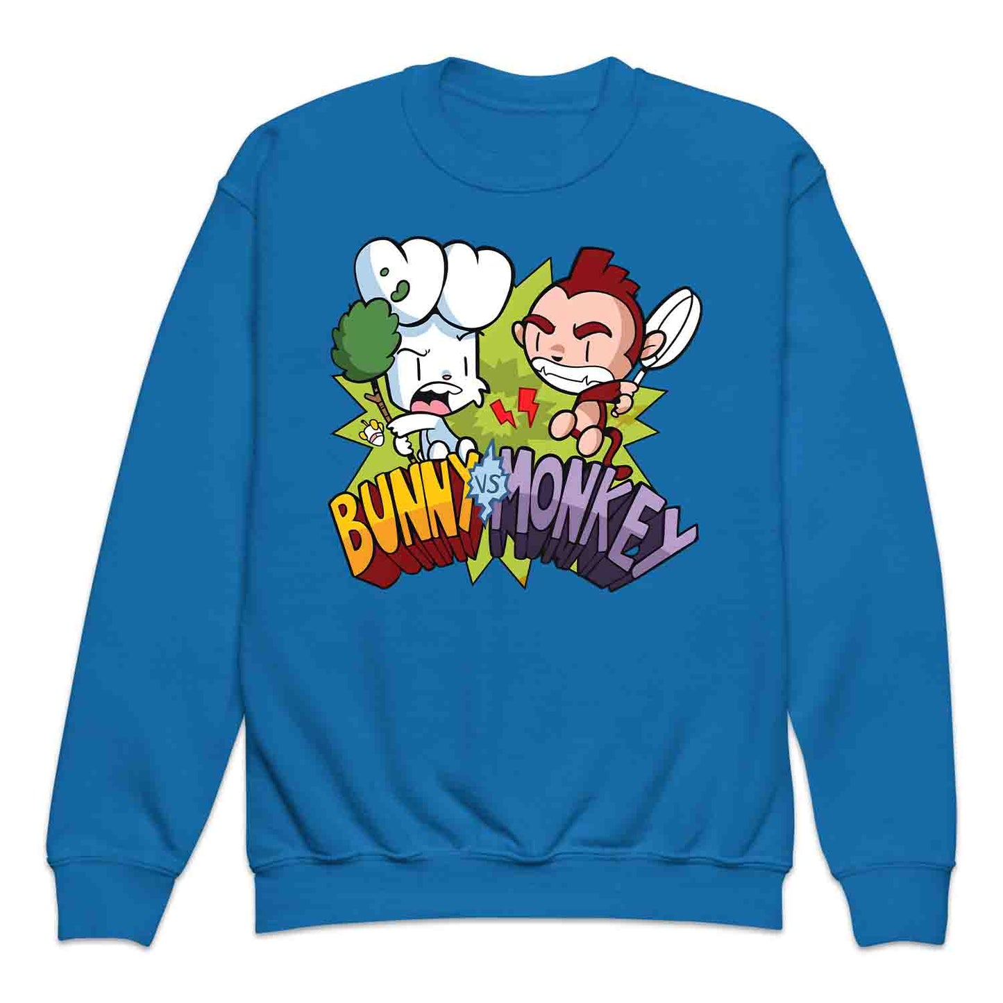 Bunny vs Monkey Kids T-Shirt | Funny Cartoon Rivalry Jumper | World Book Day Hoodie | Wild Comic Book Fights Tee | PRODUCT CODE: BYNSHMCKSDY