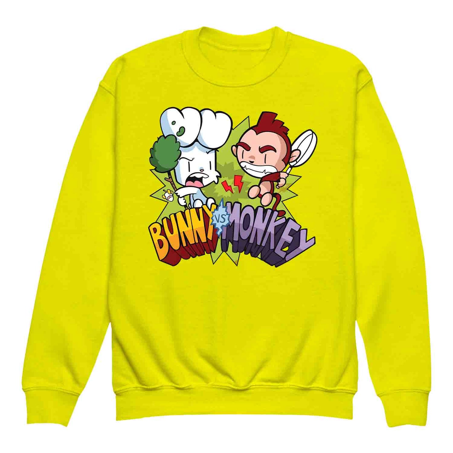 Bunny vs Monkey Kids T-Shirt | Funny Cartoon Rivalry Jumper | World Book Day Hoodie | Wild Comic Book Fights Tee | PRODUCT CODE: BYNSHMCKSDY