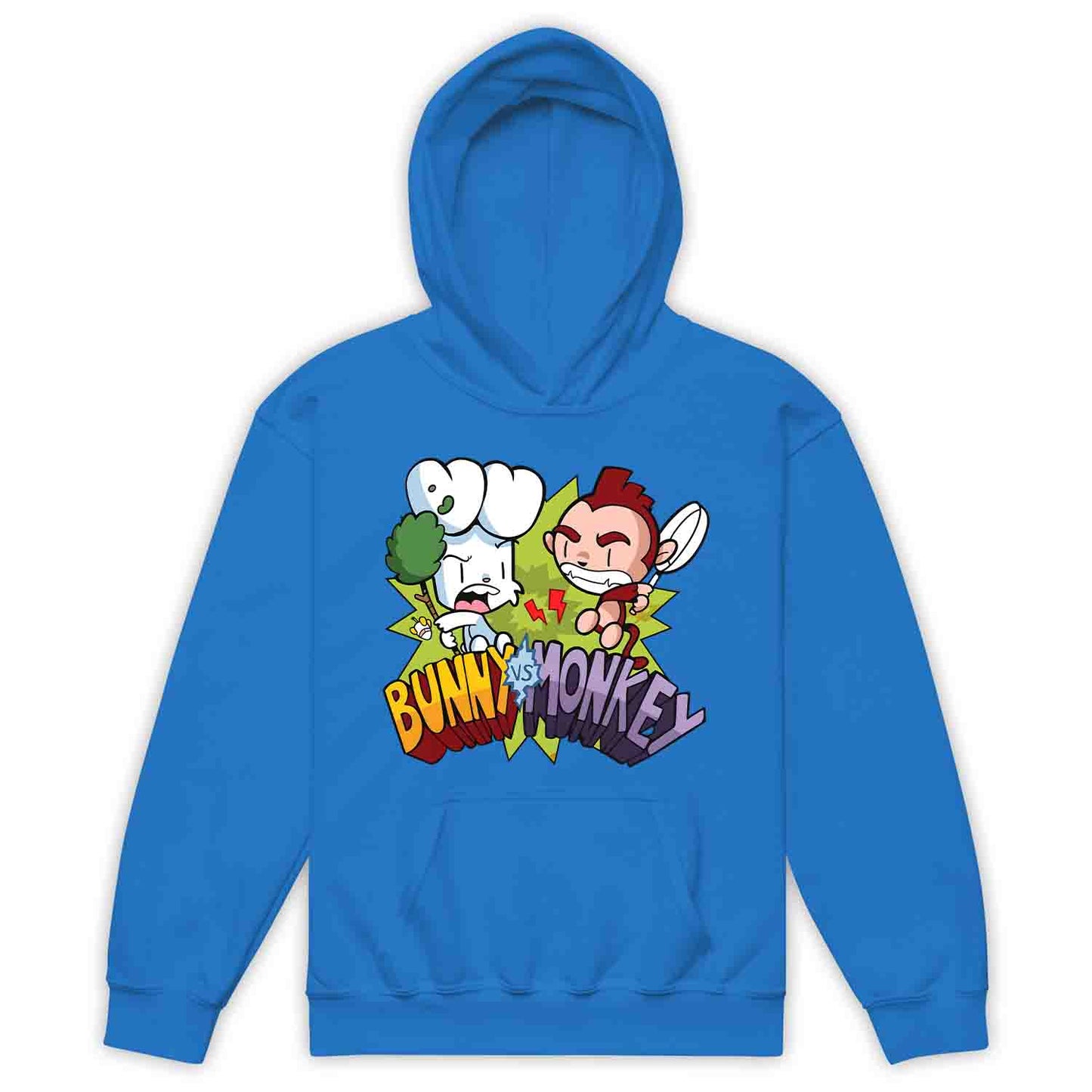 Bunny vs Monkey Kids T-Shirt | Funny Cartoon Rivalry Jumper | World Book Day Hoodie | Wild Comic Book Fights Tee | PRODUCT CODE: BYNSHMCKSDY