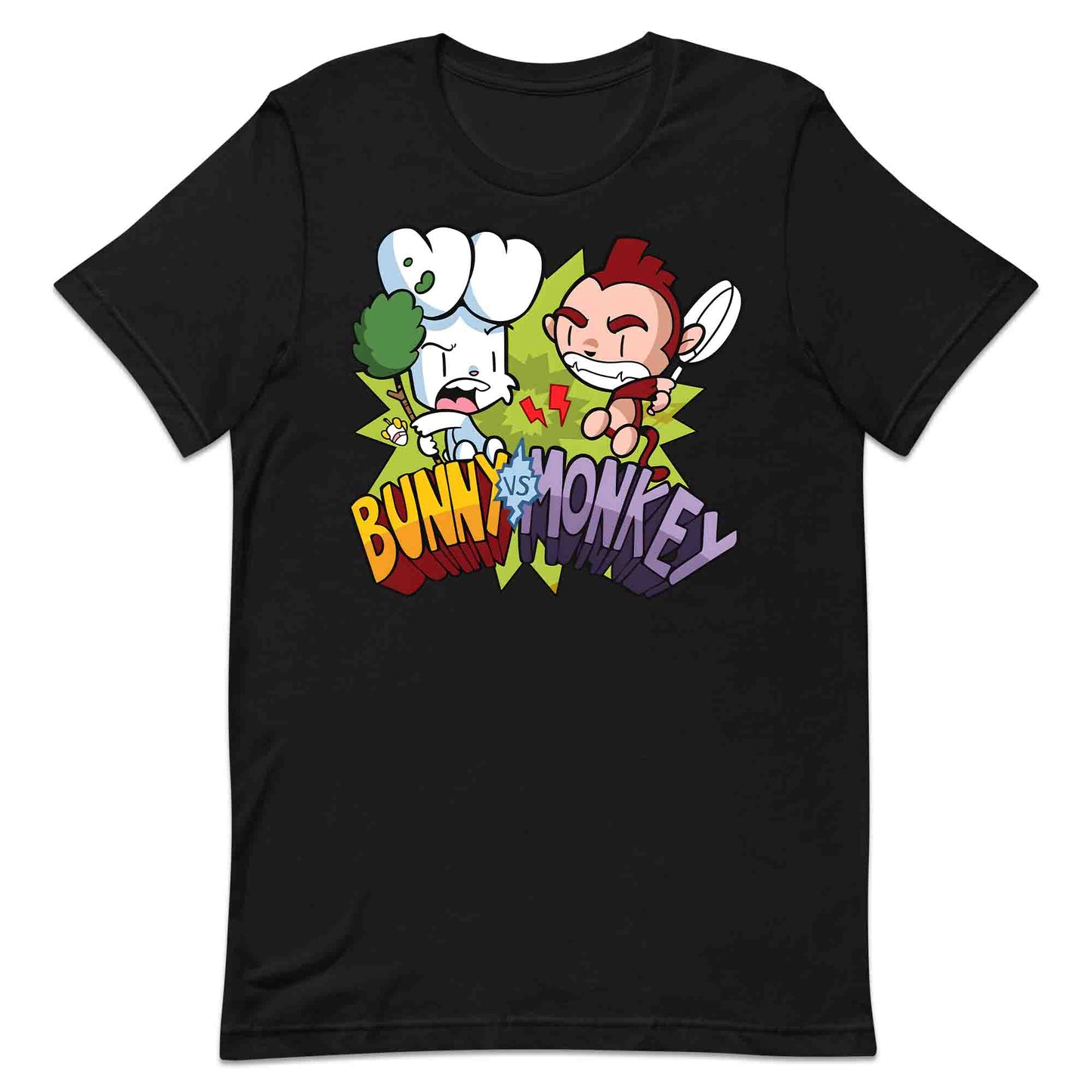 Bunny vs Monkey T-Shirt | Funny Cartoon Rivalry Jumper | World Book Day Hoodie | Wild Comic Book Fights Tee | PRODUCT CODE: BYNSHMCKSDY