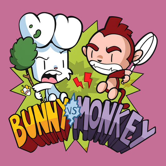 Bunny vs Monkey T-Shirt | Funny Cartoon Rivalry Jumper | World Book Day Hoodie | Wild Comic Book Fights Tee | PRODUCT CODE: BYNSHMCKSDY