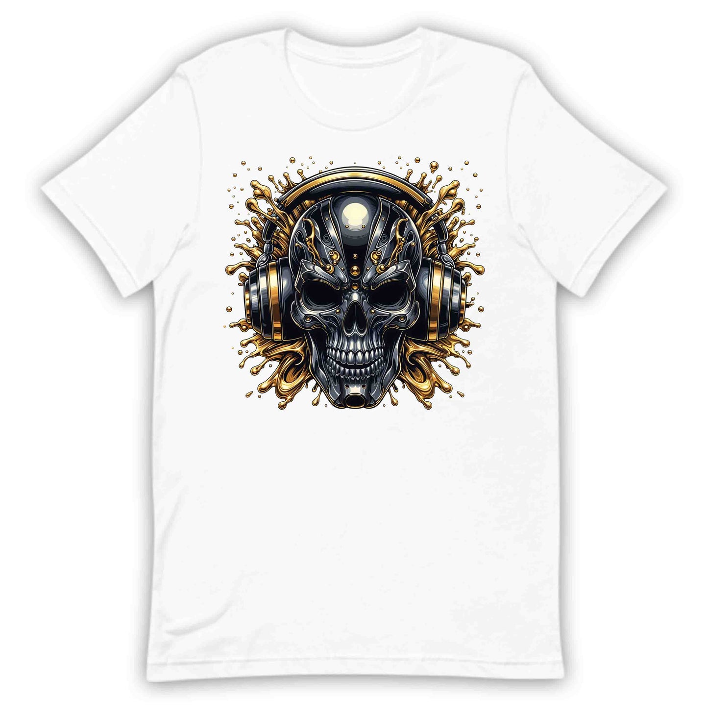 Cyberpunk Skull DJ Metallic Headphone Skeleton Futuristic Gothic EDM Rave Music Festival | PRODUCT CODE: CBYSKLUDJMLA