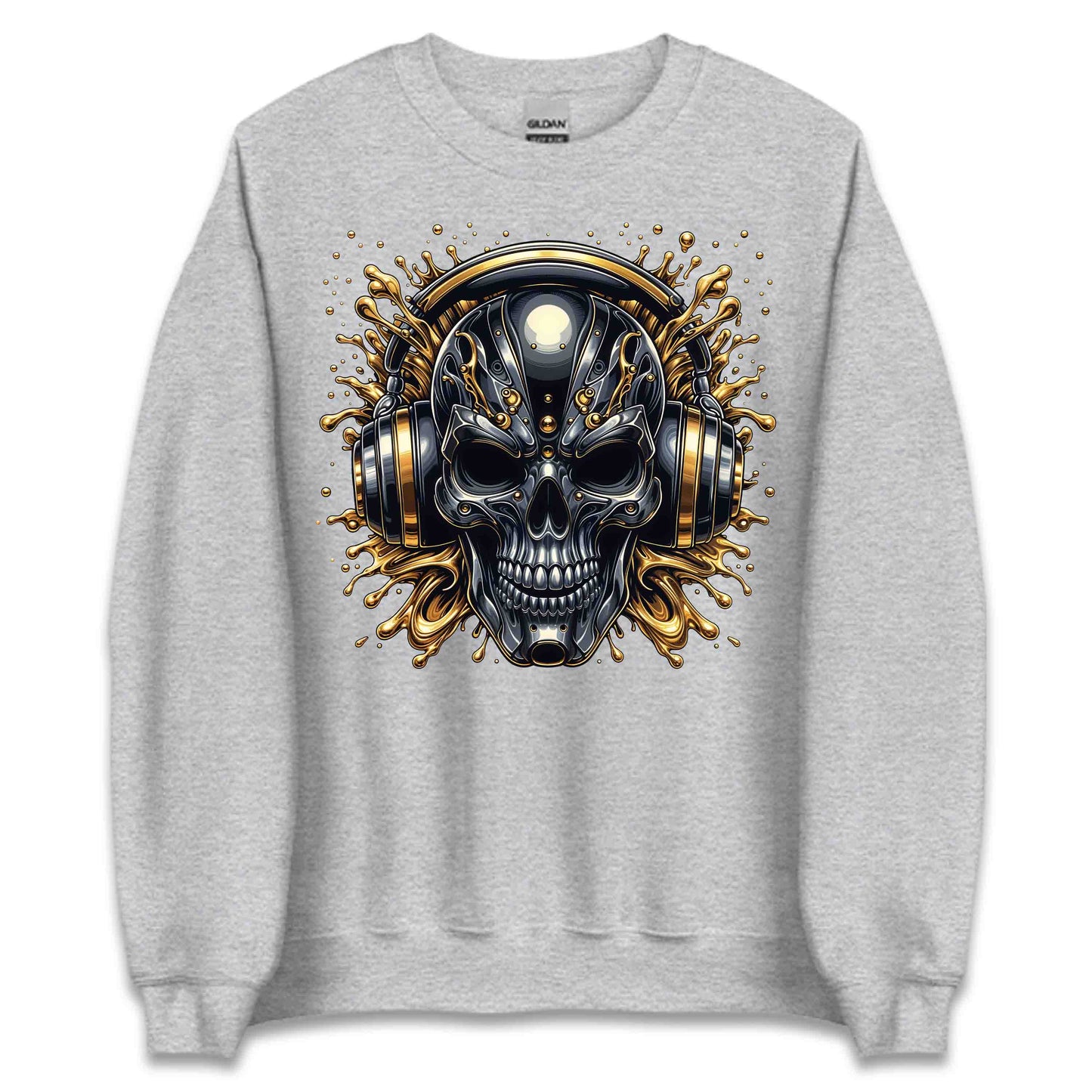 Cyberpunk Skull DJ Metallic Headphone Skeleton Futuristic Gothic EDM Rave Music Festival | PRODUCT CODE: CBYSKLUDJMLA