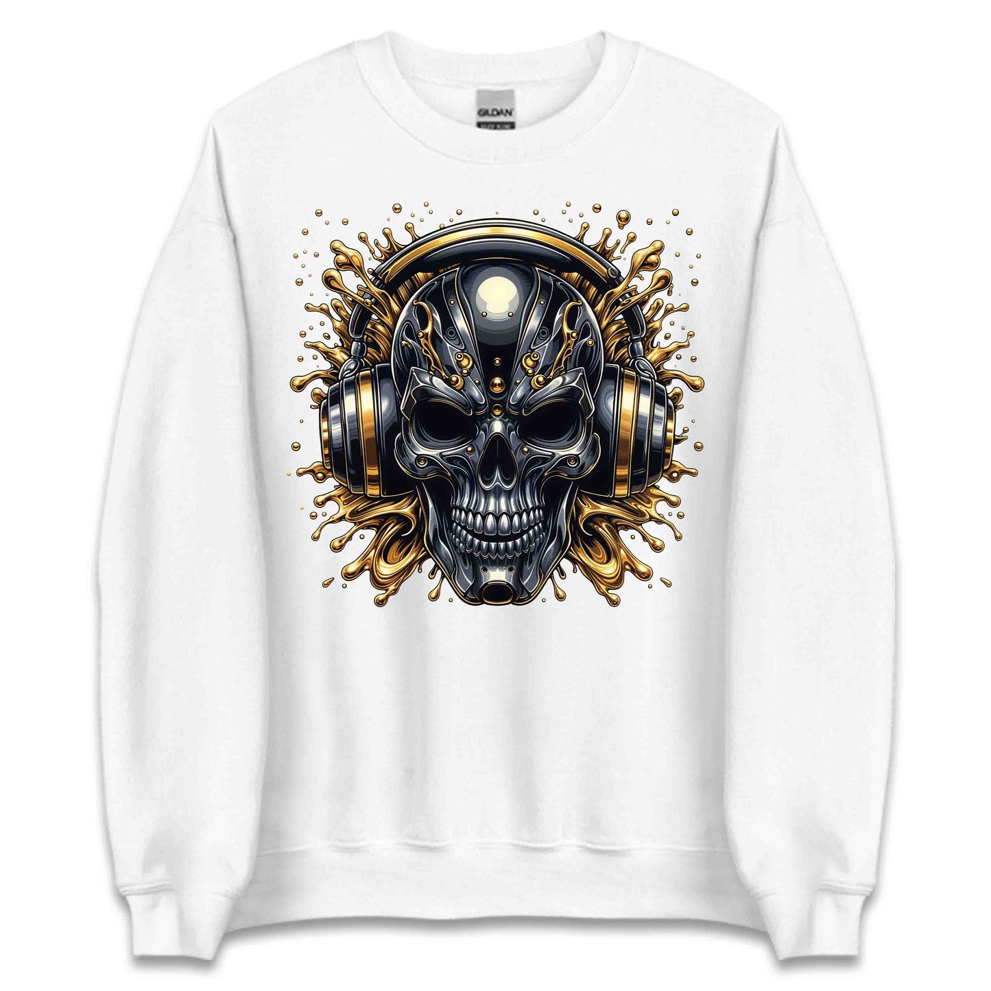 Cyberpunk Skull DJ Metallic Headphone Skeleton Futuristic Gothic EDM Rave Music Festival | PRODUCT CODE: CBYSKLUDJMLA