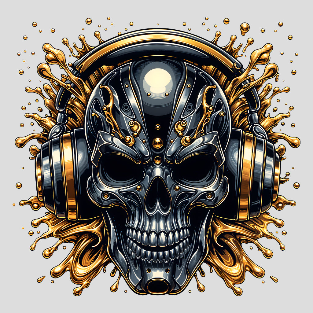 Cyberpunk Skull DJ Metallic Headphone Skeleton Futuristic Gothic EDM Rave Music Festival | PRODUCT CODE: CBYSKLUDJMLA