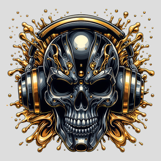 Cyberpunk Skull DJ Metallic Headphone Skeleton Futuristic Gothic EDM Rave Music Festival | PRODUCT CODE: CBYSKLUDJMLA