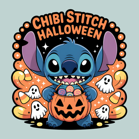 Chibi Stitch Halloween T-Shirt, Kawaii Disney Sweatshirt, Ohana Trick-or-Treat Hoodie | PRODUCT CODE: CHJQWENBO