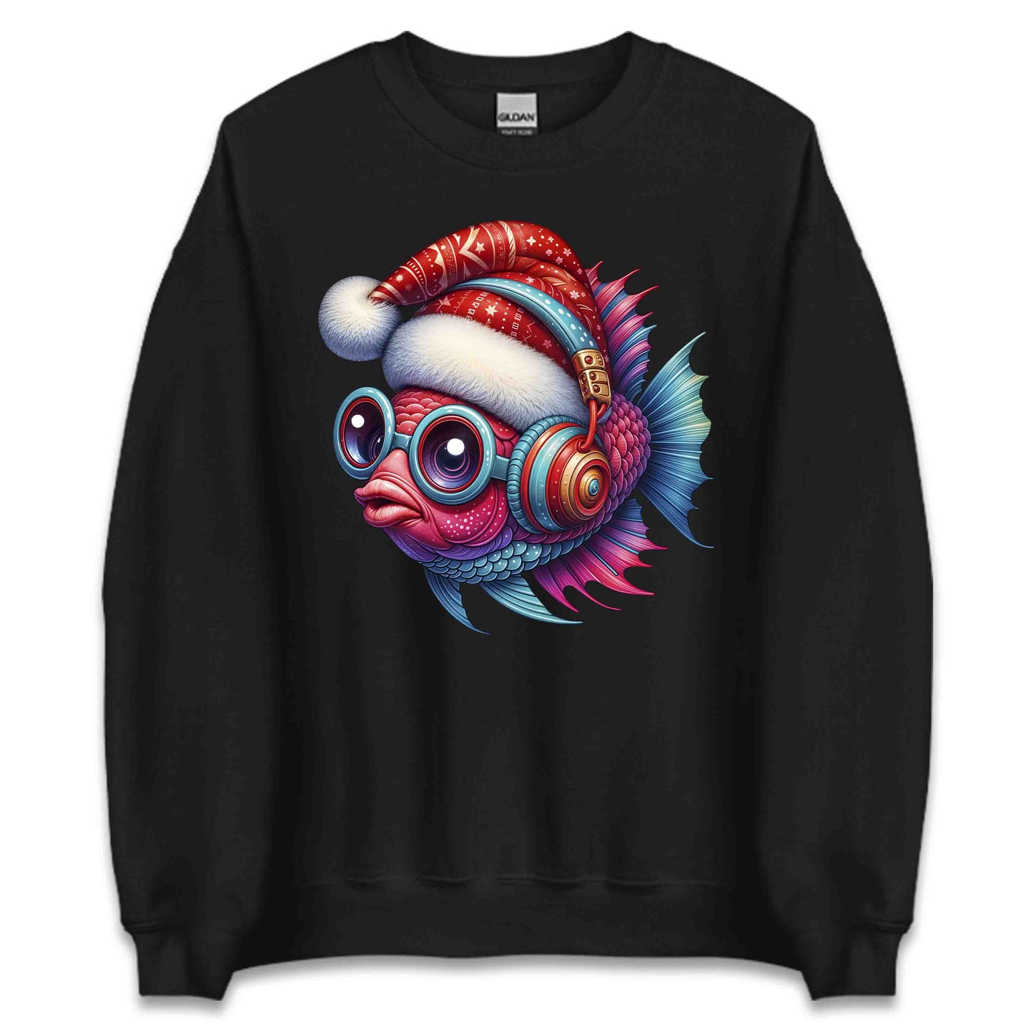 Christmas Fish Xmas Santa Hat Fish with Headphones | PRODUCT CODE: CHRTMFSHXMR