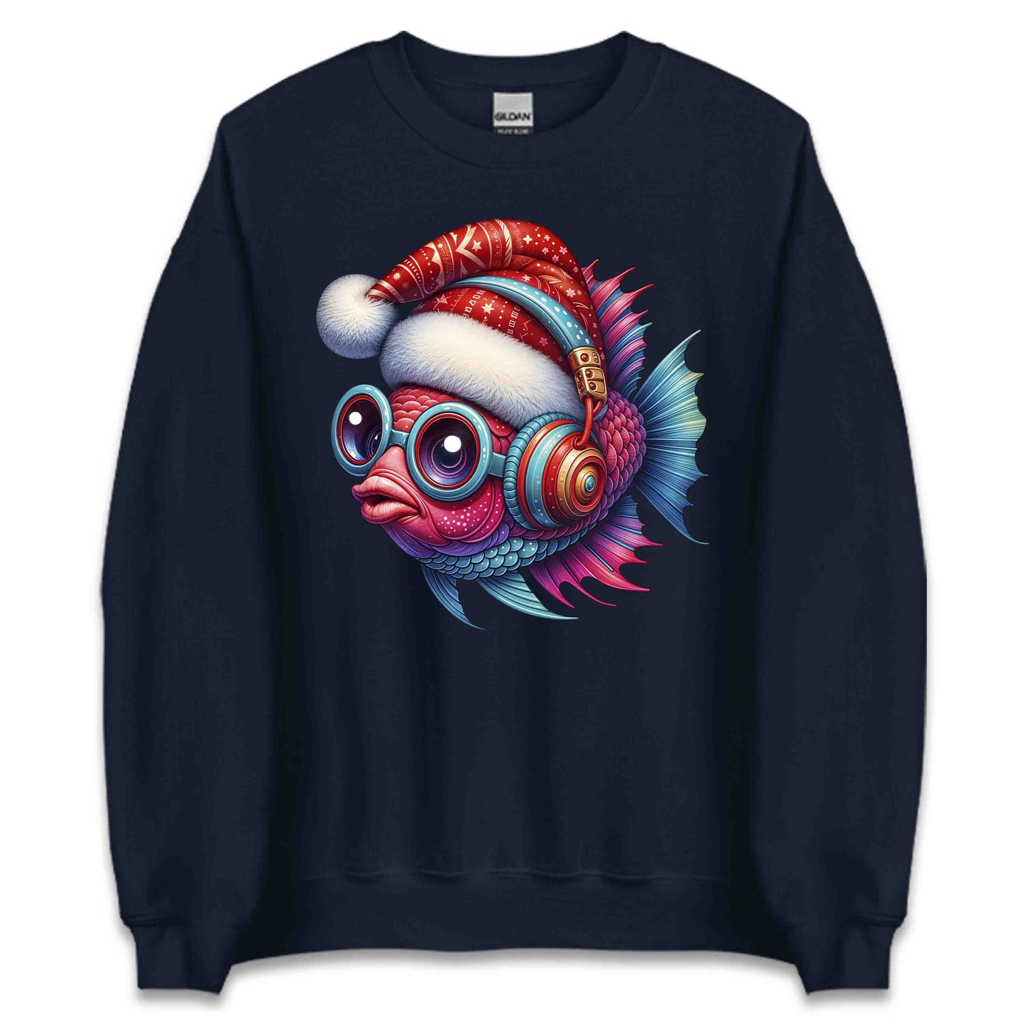 Christmas Fish Xmas Santa Hat Fish with Headphones | PRODUCT CODE: CHRTMFSHXMR
