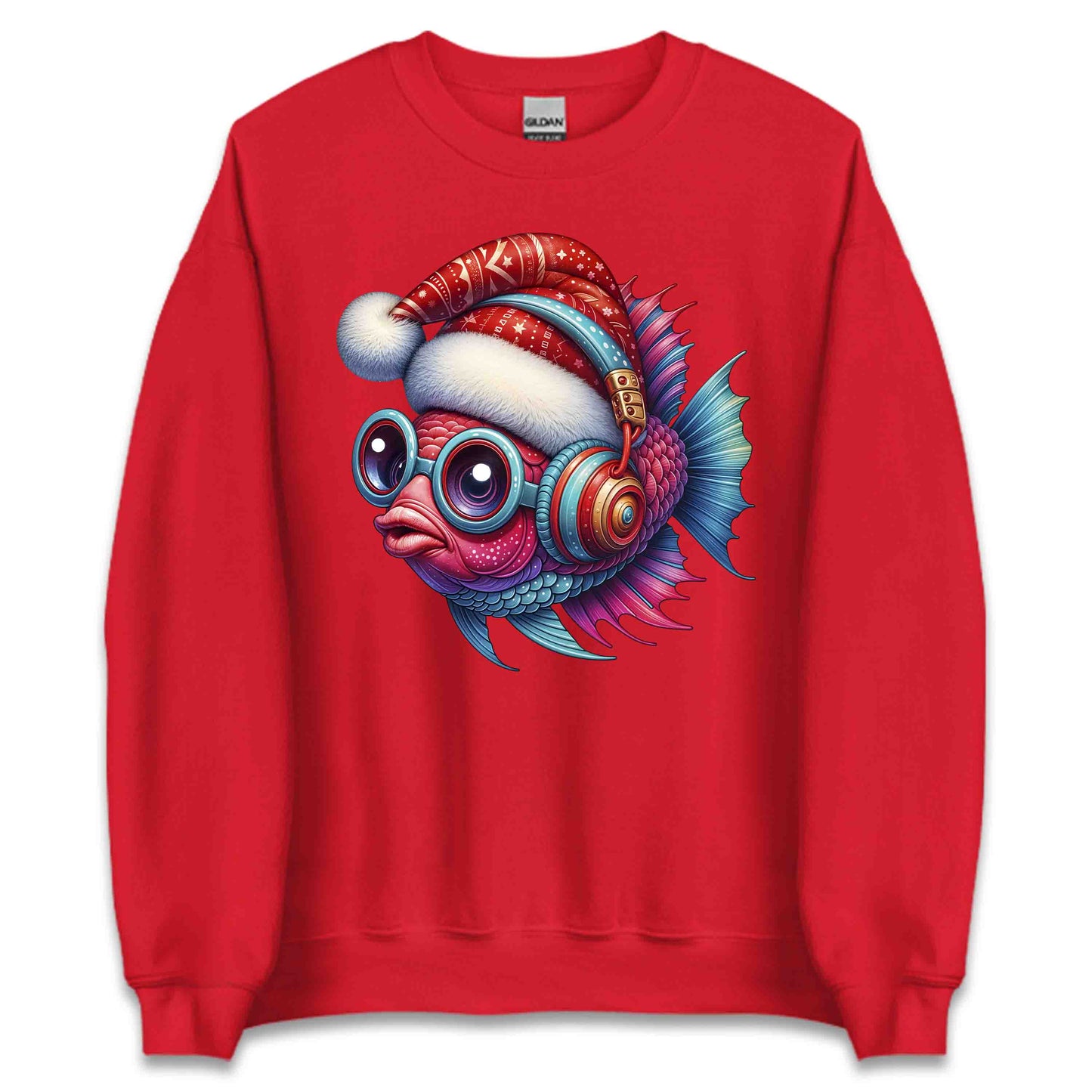 Christmas Fish Xmas Santa Hat Fish with Headphones | PRODUCT CODE: CHRTMFSHXMR