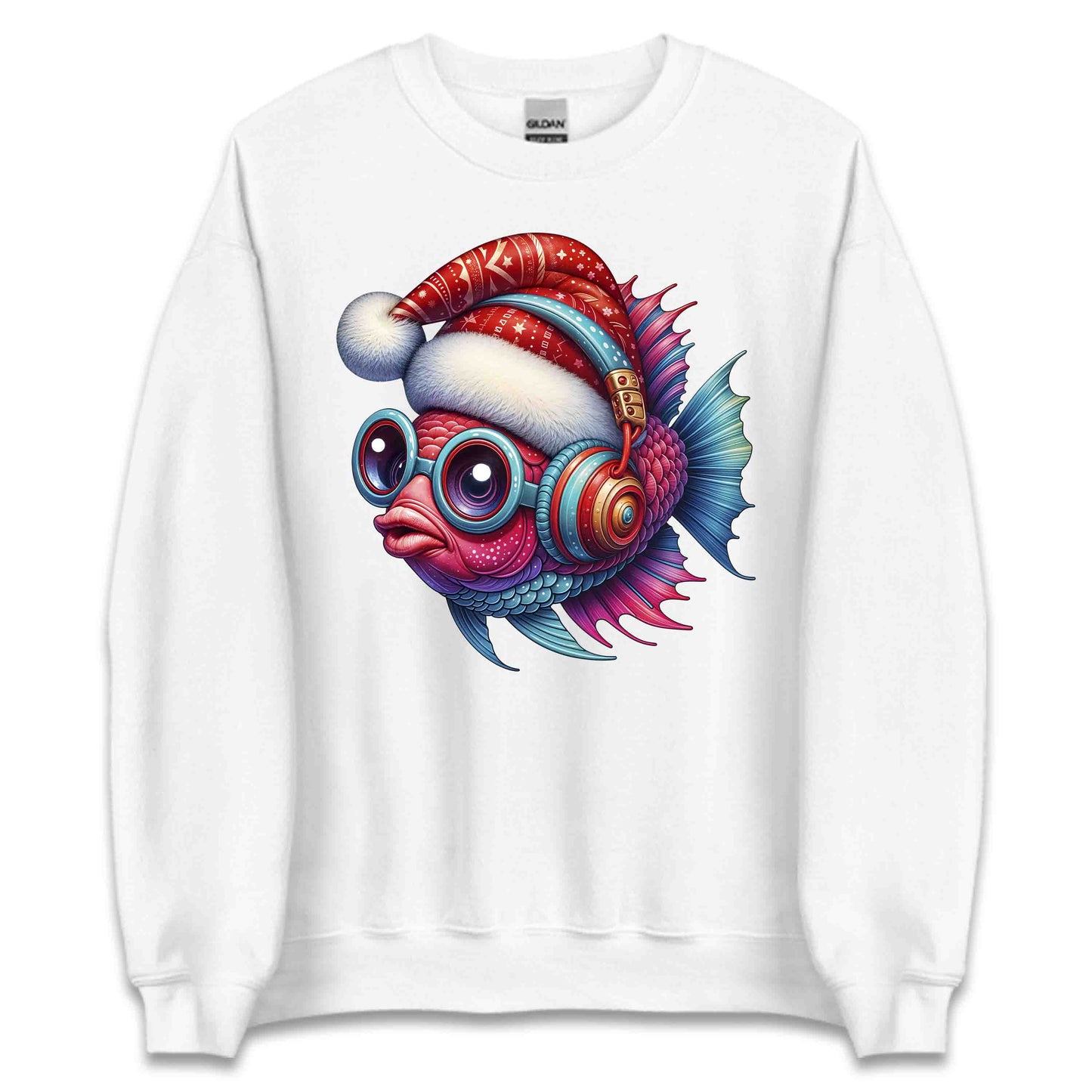 Christmas Fish Xmas Santa Hat Fish with Headphones | PRODUCT CODE: CHRTMFSHXMR
