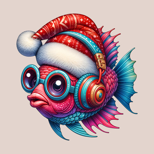 Christmas Fish Xmas Santa Hat Fish with Headphones | PRODUCT CODE: CHRTMFSHXMR