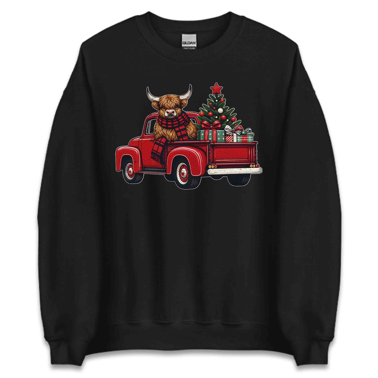 Christmas Highland Cow Vintage Red Christmas Tree Truck Heifer Cow Xmas | PRODUCT CODE: CHTHGLMDCWP