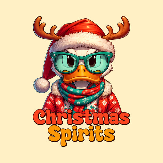 Christmas Spirits Duck with Reindeer Antlers and Glasses Xmas Sarcastic Duck | PRODUCT CODE: CHTSPRDKURNA