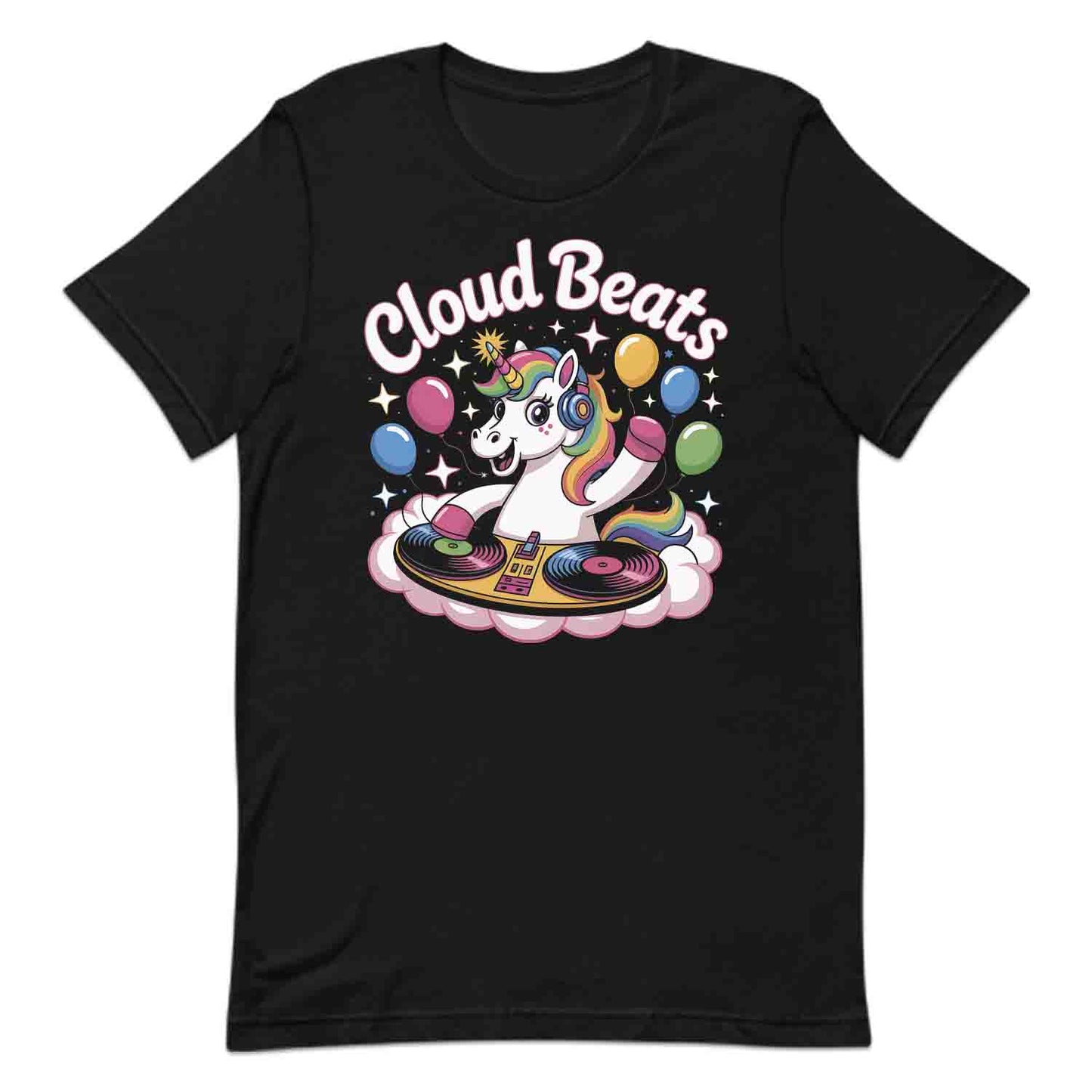 Cloud Beats Unicorn DJ T-Shirt, Kawaii Rainbow Rave Sweatshirt, Retro EDM Music Hoodie | PRODUCT CODE: CMNBEXZJH