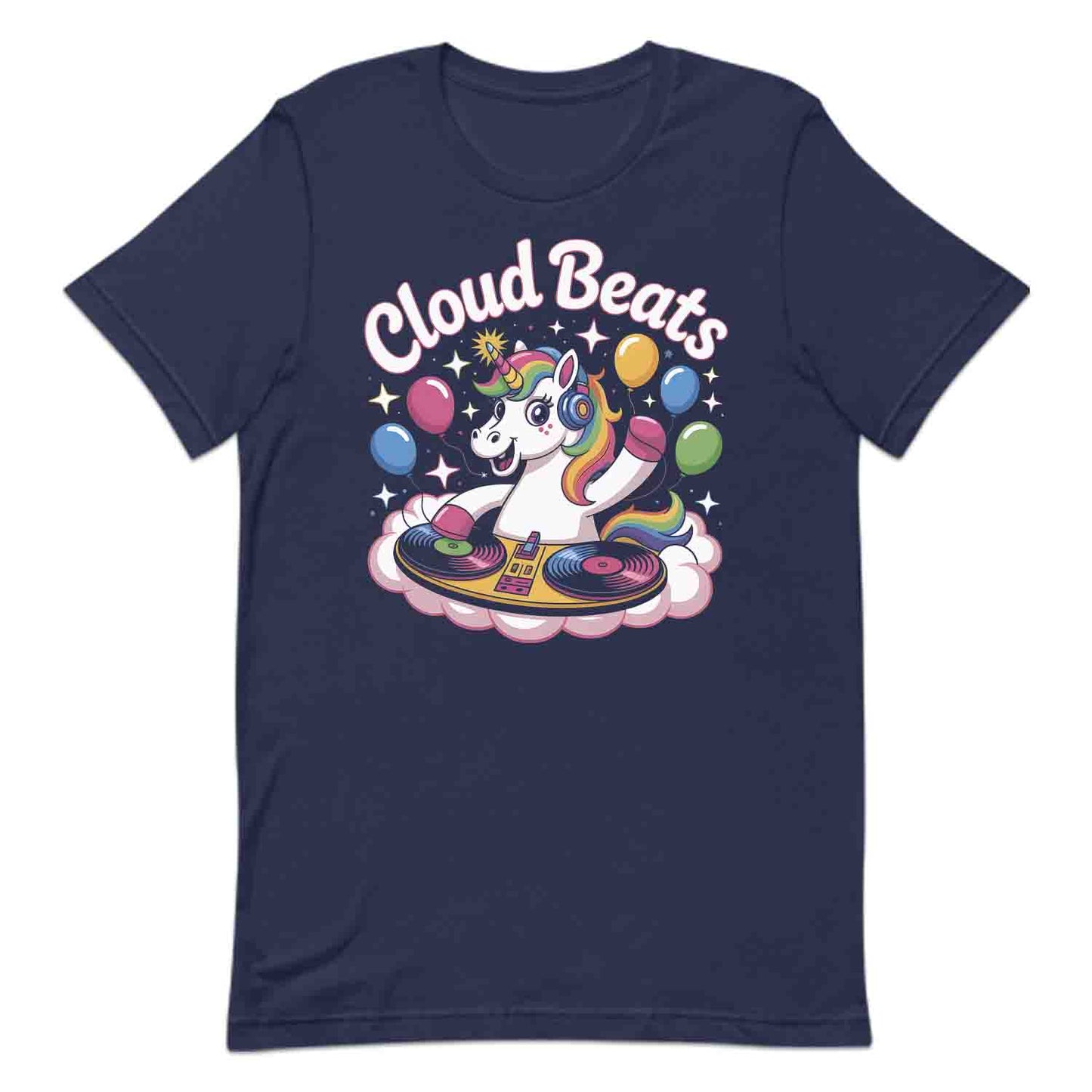Cloud Beats Unicorn DJ T-Shirt, Kawaii Rainbow Rave Sweatshirt, Retro EDM Music Hoodie | PRODUCT CODE: CMNBEXZJH