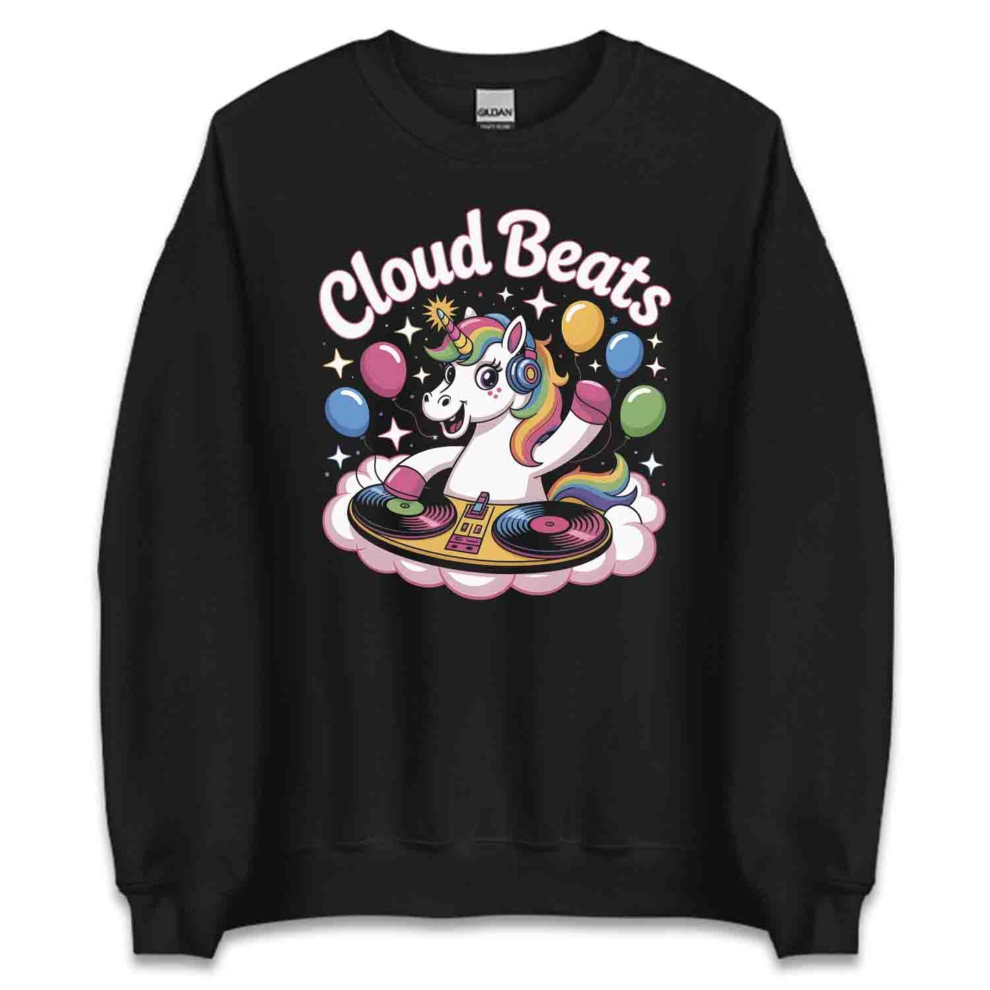 Cloud Beats Unicorn DJ T-Shirt, Kawaii Rainbow Rave Sweatshirt, Retro EDM Music Hoodie | PRODUCT CODE: CMNBEXZJH