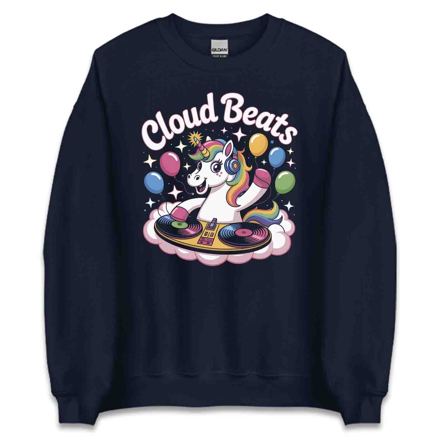 Cloud Beats Unicorn DJ T-Shirt, Kawaii Rainbow Rave Sweatshirt, Retro EDM Music Hoodie | PRODUCT CODE: CMNBEXZJH