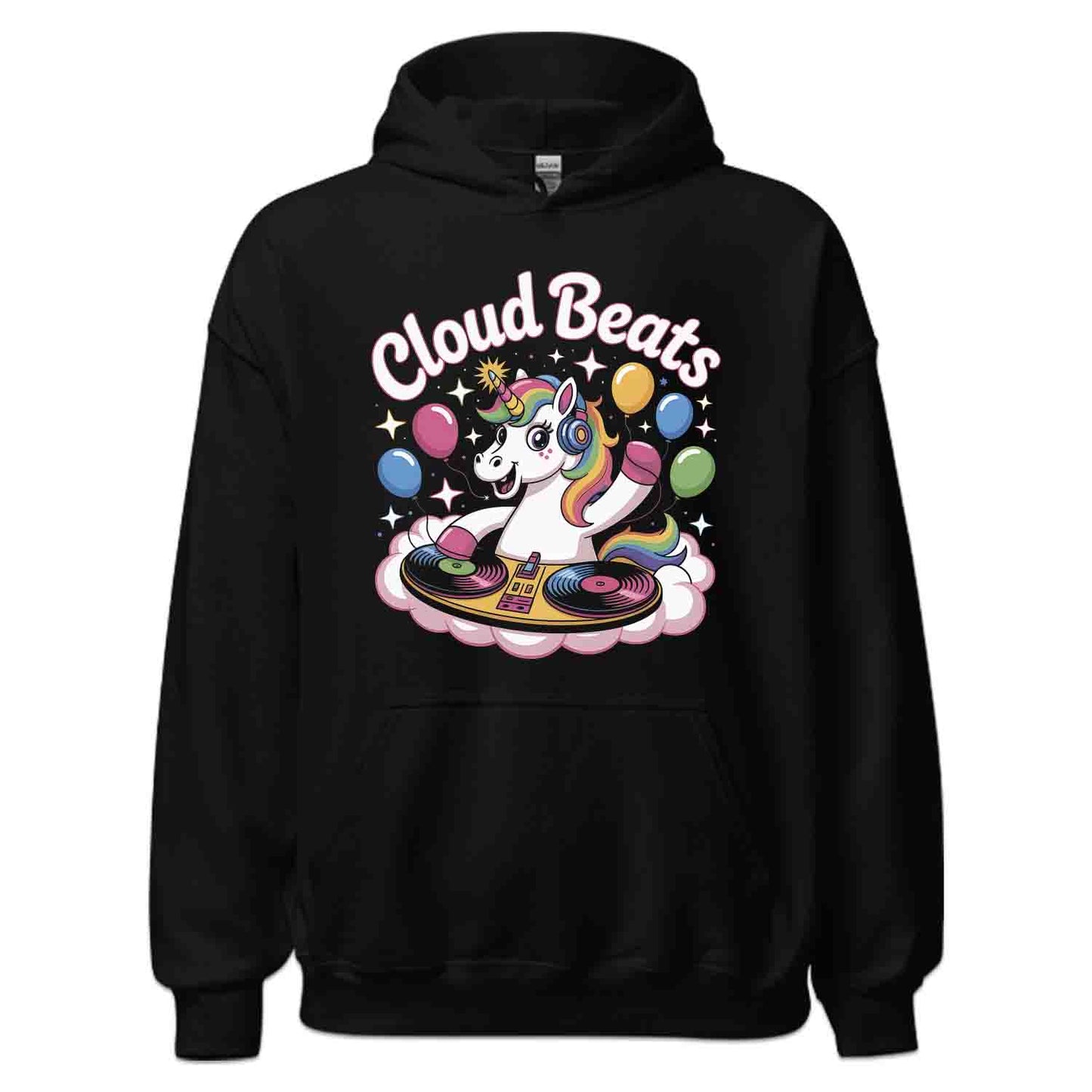 Cloud Beats Unicorn DJ T-Shirt, Kawaii Rainbow Rave Sweatshirt, Retro EDM Music Hoodie | PRODUCT CODE: CMNBEXZJH