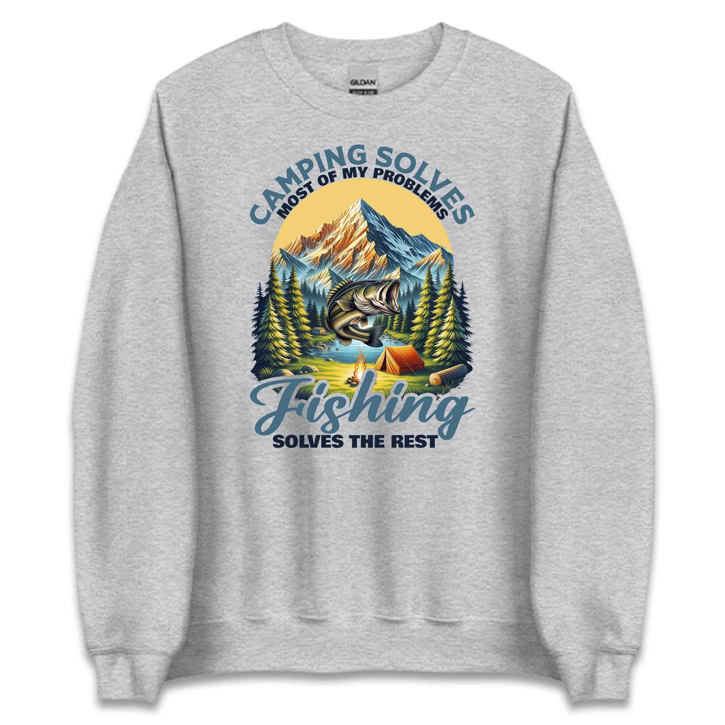 Camping & Fishing Scene Nature Adventure Campers Mountains Rivers | PRODUCT CODE: CMPGNFSHCNET