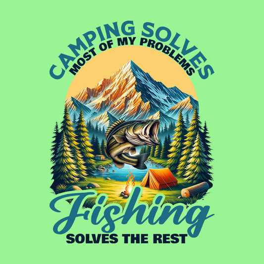 Camping & Fishing Scene Nature Adventure Campers Mountains Rivers | PRODUCT CODE: CMPGNFSHCNET