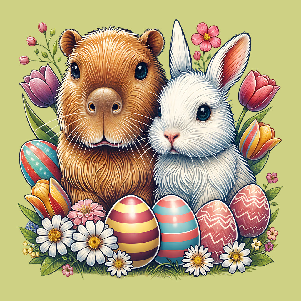 Capybara & Bunny Friendship Easter-Themed Spring Animal Lovers | PRODUCT CODE: CPYNNFRDSPHT