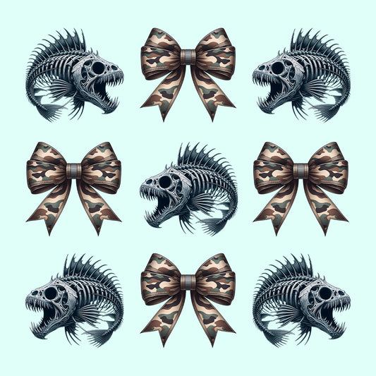 Dark Gothic Fish Skeleton Edgy Camouflage Bow Punk Rock Fishing Anglers | PRODUCT CODE: DKRGOHFSKNE