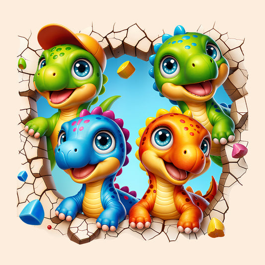 Dinosaurs Breaking Through Wall 3D Realistic Smiling Dinosaurs Squad | PRODUCT CODE: DNBRKTHRSMLQ