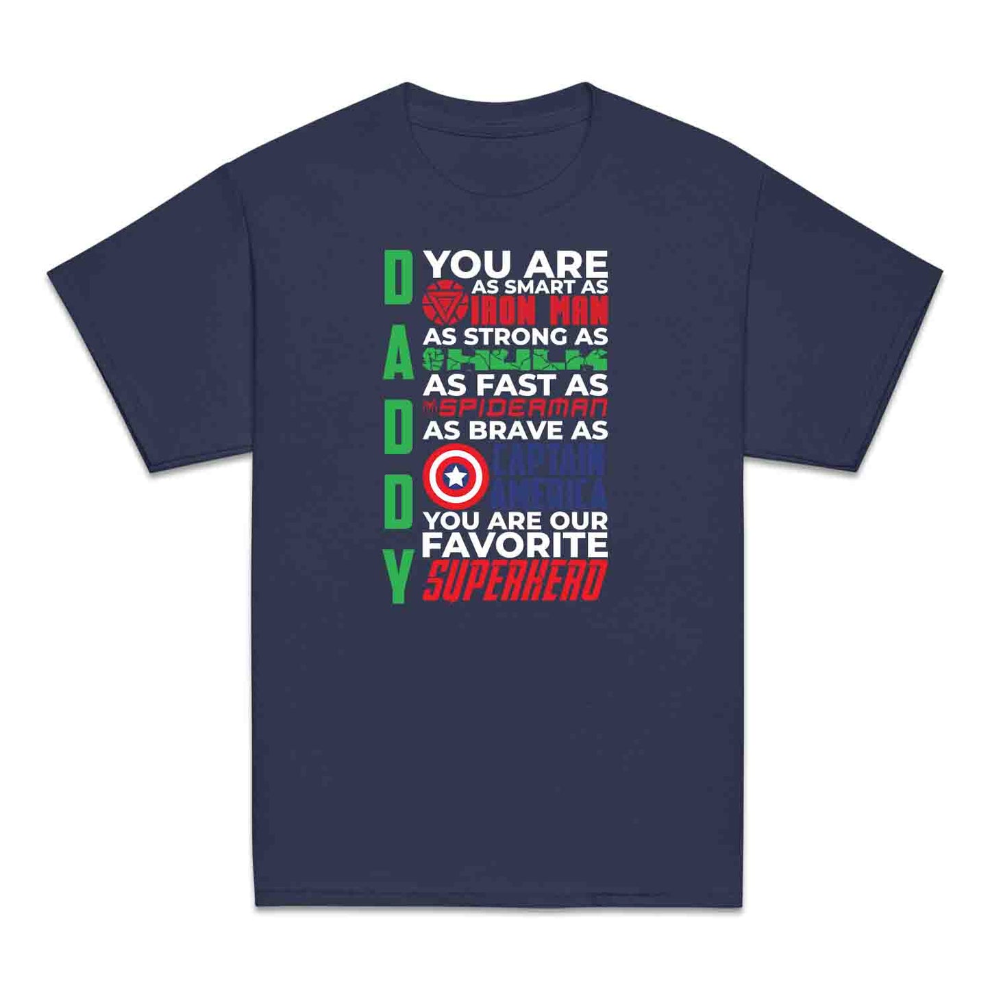 Daddy Superhero Kids T-Shirt, Jumper & Hoodie – Marvel-Inspired Father’s Day Gift Featuring Iron Man, Hulk, Spider-Man & Captain America | PRODUCT CODE: DSBXCVTE