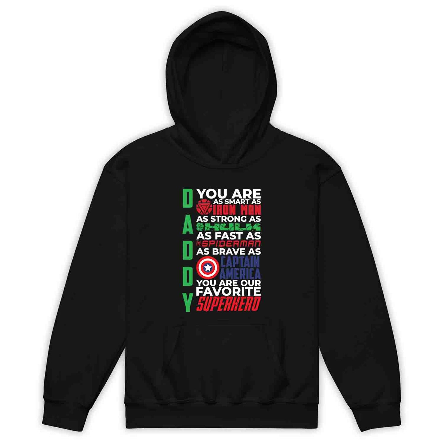 Daddy Superhero Kids T-Shirt, Jumper & Hoodie – Marvel-Inspired Father’s Day Gift Featuring Iron Man, Hulk, Spider-Man & Captain America | PRODUCT CODE: DSBXCVTE