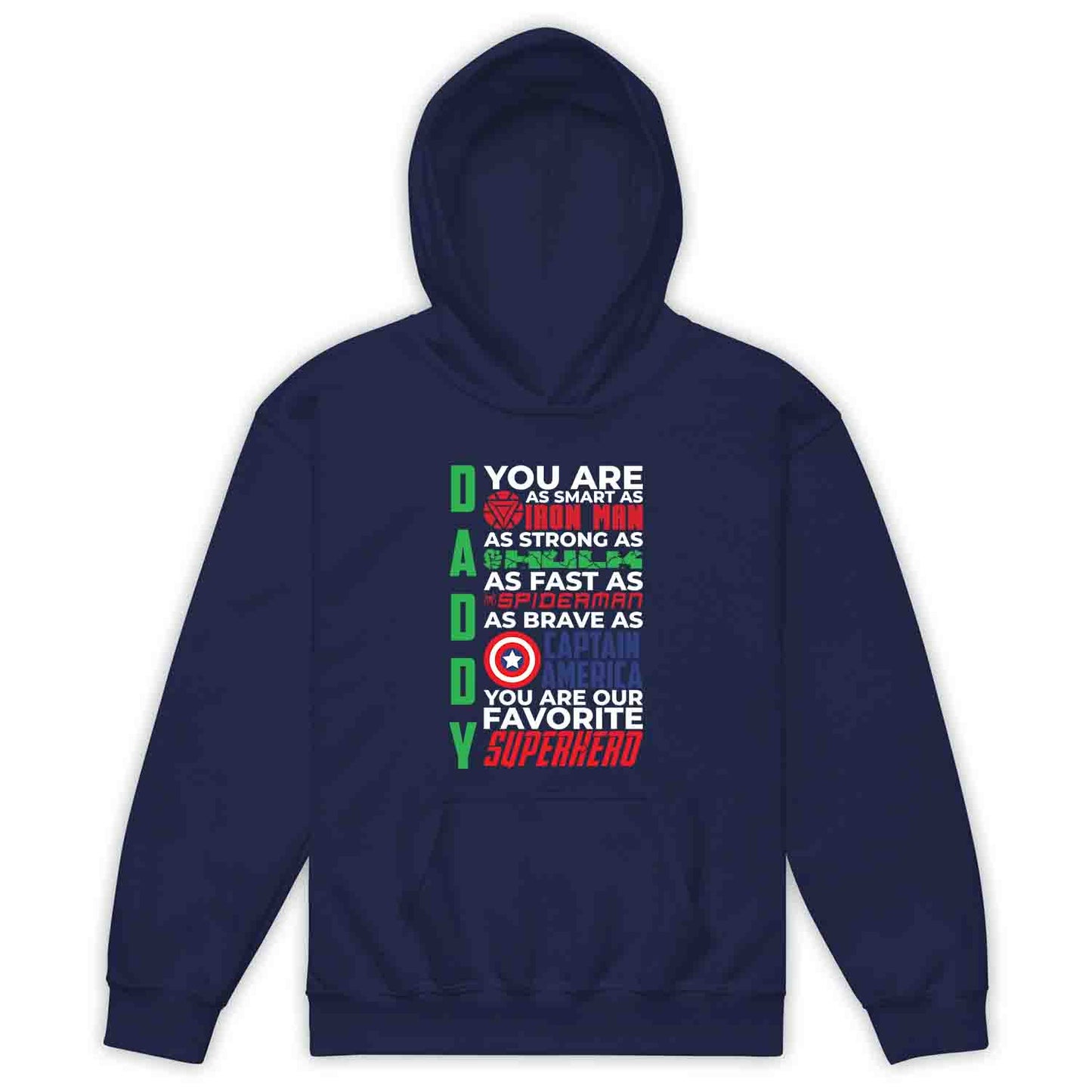 Daddy Superhero Kids T-Shirt, Jumper & Hoodie – Marvel-Inspired Father’s Day Gift Featuring Iron Man, Hulk, Spider-Man & Captain America | PRODUCT CODE: DSBXCVTE