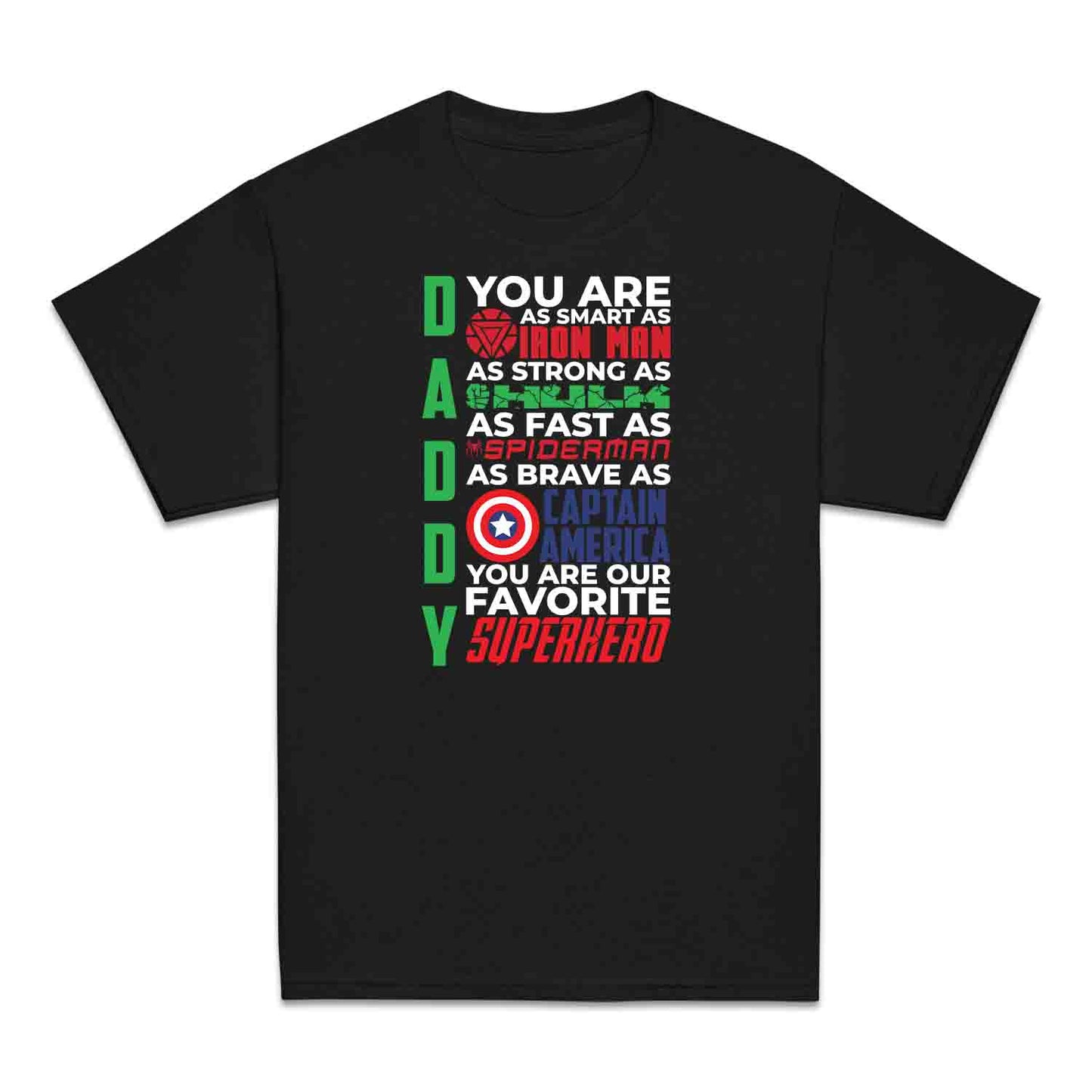 Daddy Superhero Kids T-Shirt, Jumper & Hoodie – Marvel-Inspired Father’s Day Gift Featuring Iron Man, Hulk, Spider-Man & Captain America | PRODUCT CODE: DSBXCVTE