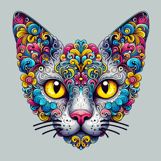 Psychedelic Colorful Devon Rex Cat | PRODUCT CODE: DVNOCTPSDY