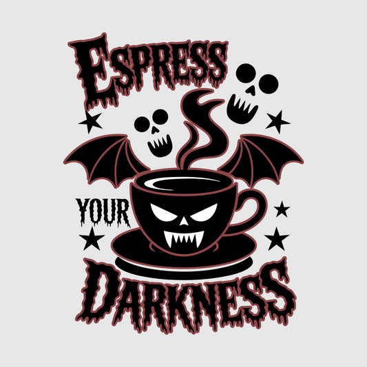 Espress Your Darkness T-Shirt, Gothic Coffee Sweatshirt, Spooky Bat Hoodie | PRODUCT CODE: ENVZCPXHR