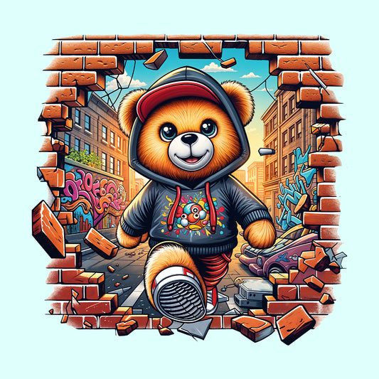 Epic Bear Breaking Through Brick Wall 3D Realistic Bear | PRODUCT CODE: EPBREKNGWLAP