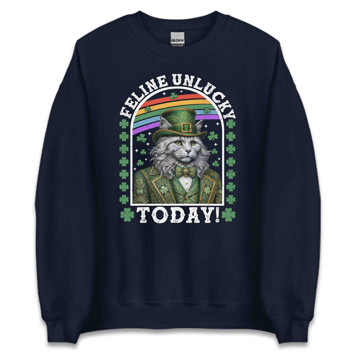 Feline Unlucky Today Funny St. Patrick’s Day Leprechaun Cat Irish Humor | PRODUCT CODE: FLNENUEKABOW