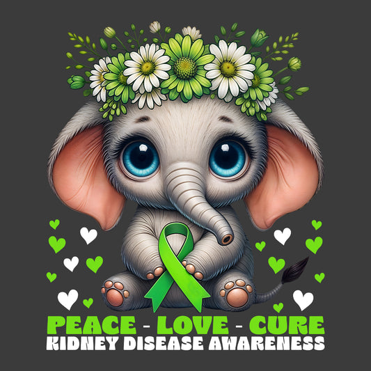 Peace Love Cure Floral Elephant Kidney Disease Awareness | PRODUCT CODE: FLOEPHNTADVWS