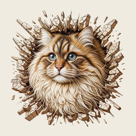 Fluffy Siberian Cat Breaking Through Wall 3D Realistic Cat | PRODUCT CODE: FLYSBRNCRABH