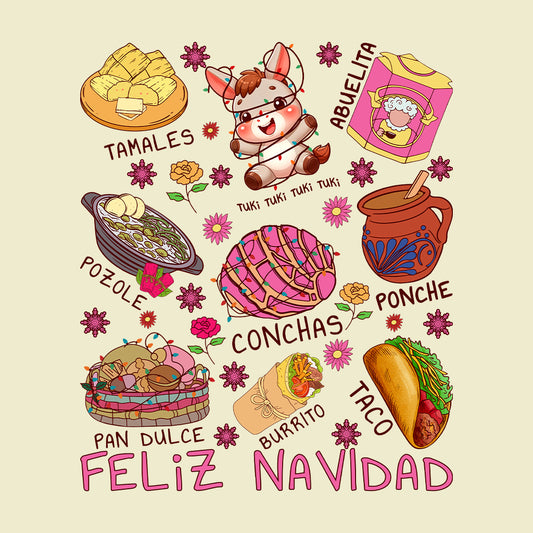 Feliz Navidad Mexican Food Christmas Tamales Burritos Pozole & Pan Dulce Latino Xmas | PRODUCT CODE: FLZNVDMXFOSC