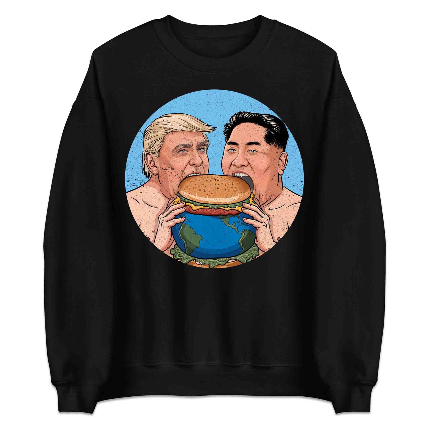 Funny Political Satire T-Shirt | Global Leaders Earth Burger Jumper | World Power Hunger Hoodie | PRODUCT CODE: FNPLCTASGB