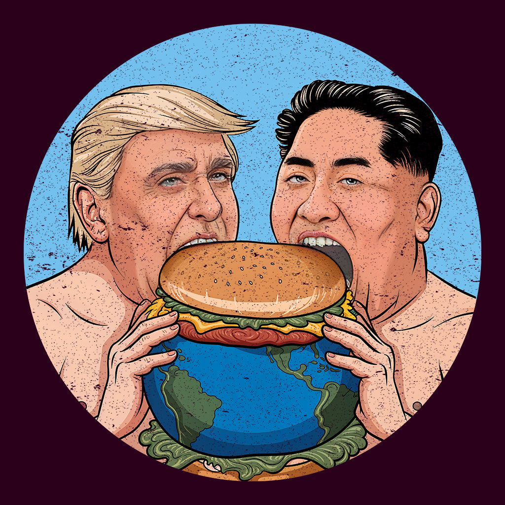 Funny Political Satire T-Shirt | Global Leaders Earth Burger Jumper | World Power Hunger Hoodie | PRODUCT CODE: FNPLCTASGB