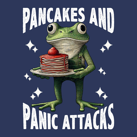 Funny Frog Anxiety Pancakes and Panic Attacks Frog Vintage Amphibian Sarcastic Mental Health | PRODUCT CODE: FNRGOANXYTP