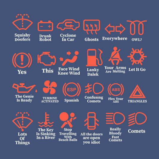 Funny Dash Icons Car Warning Lights | PRODUCT CODE: FNYDSHCNOW