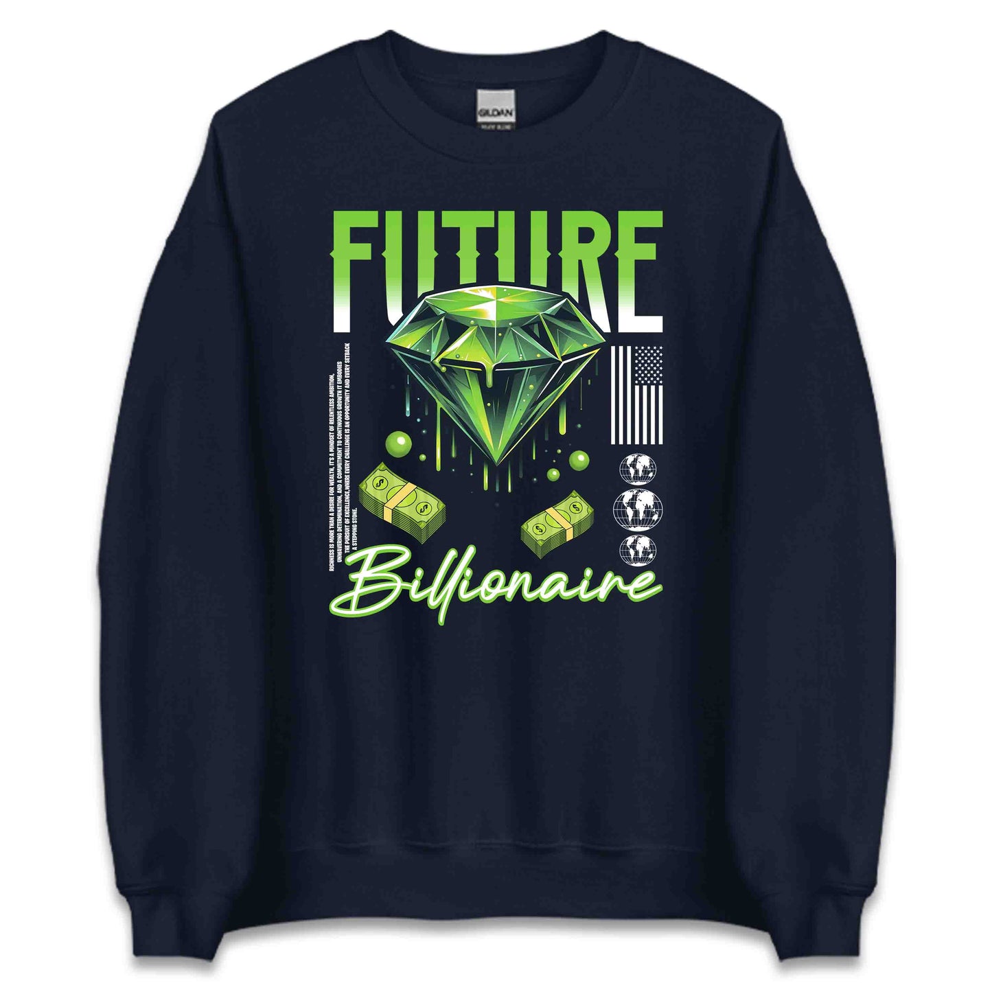 Future Billionaire Green Diamond and Money Motivational Streetwear | PRODUCT CODE: FTREVLBNEGRD