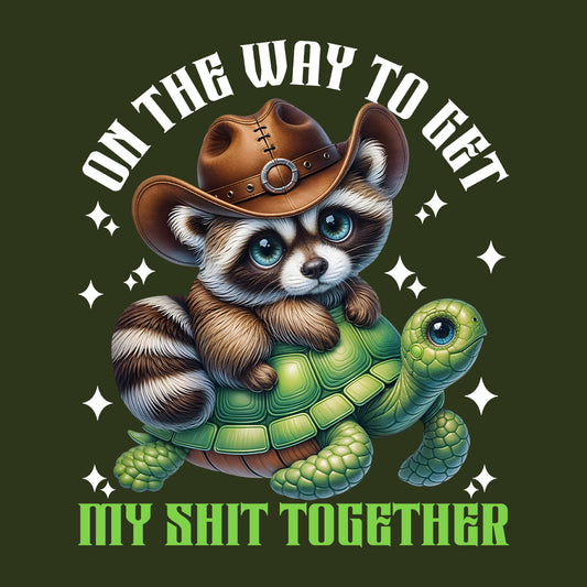 Funny Cowboy Raccoon & Turtle Western Animal Humor Cute Turtle Ride | PRODUCT CODE: FYNCWBORANTU